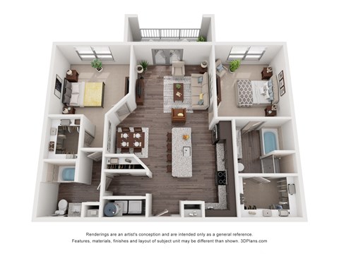 Floor plan for 2 beds, 2 baths, 1158 sqft